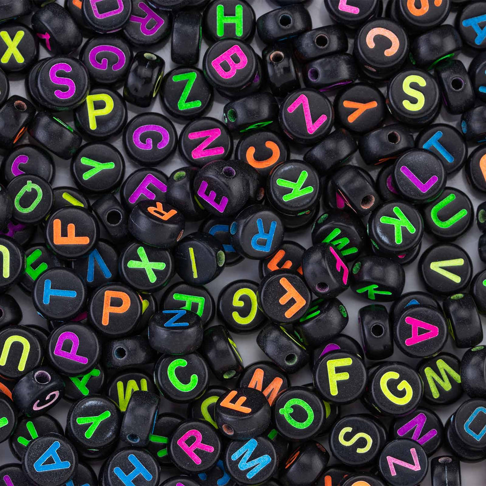 Mixed Alphabet Black Round Acrylic Letter Beads 6mm Pack of 100