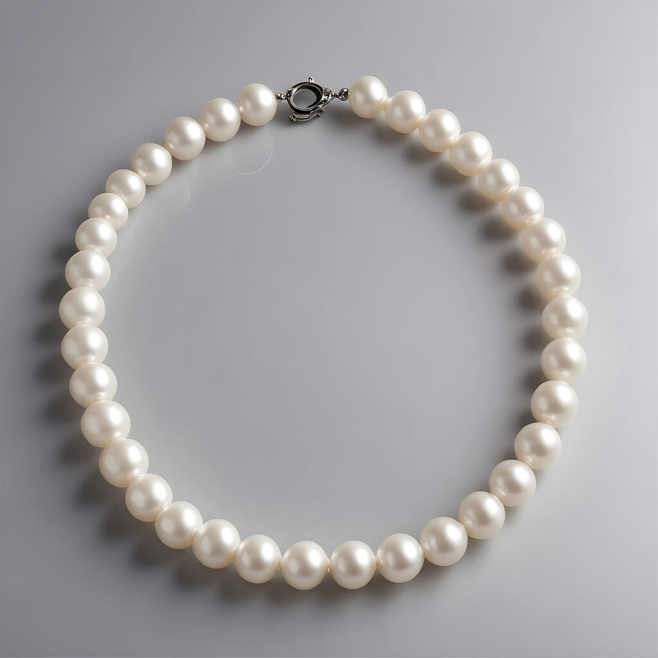 14mm White Glass Pearl Beads Round on 40cm Strand