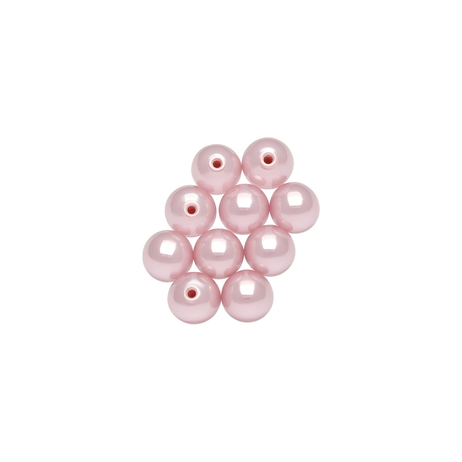 12mm Shiny Pink Round Glass Beads Pack of 10