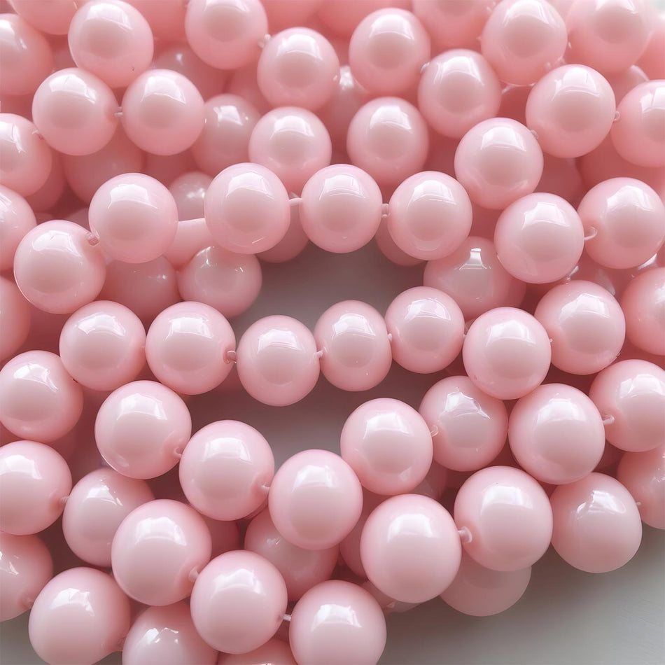 12mm Shiny Pink Round Glass Beads Pack of 10