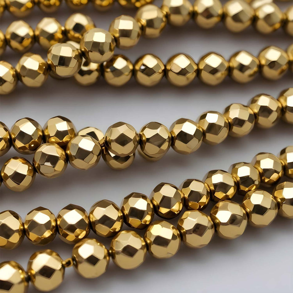 4mm Gold Hematite Faceted Round Beads Strand of 35cm