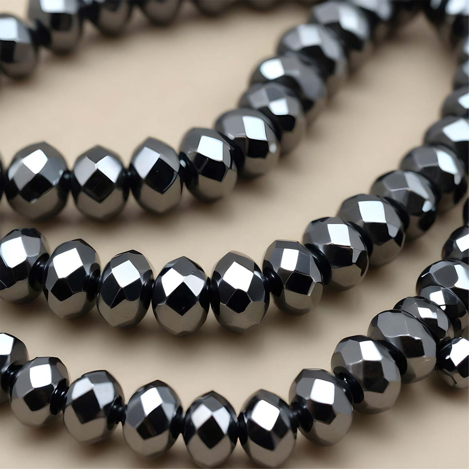 4mm Black Hematite Faceted Rondelle Beads Strand of 35cm