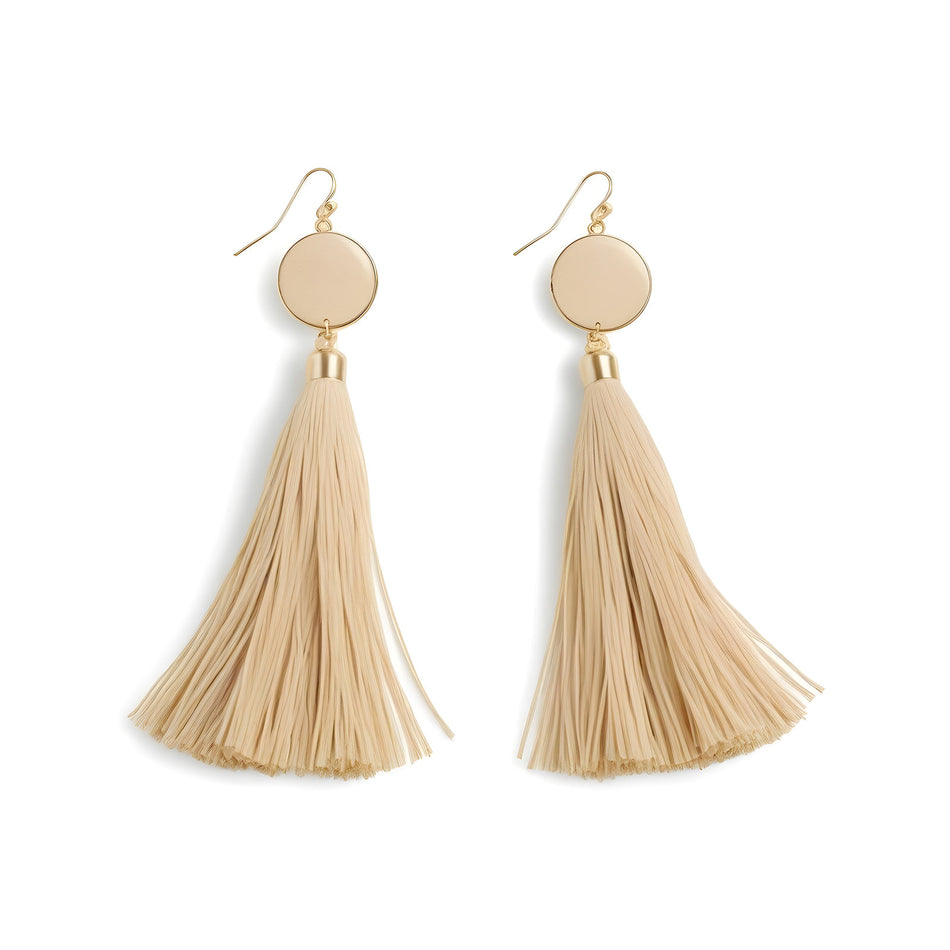 20mm Cotton Tassel Charms Beige & Gold Plated Caps