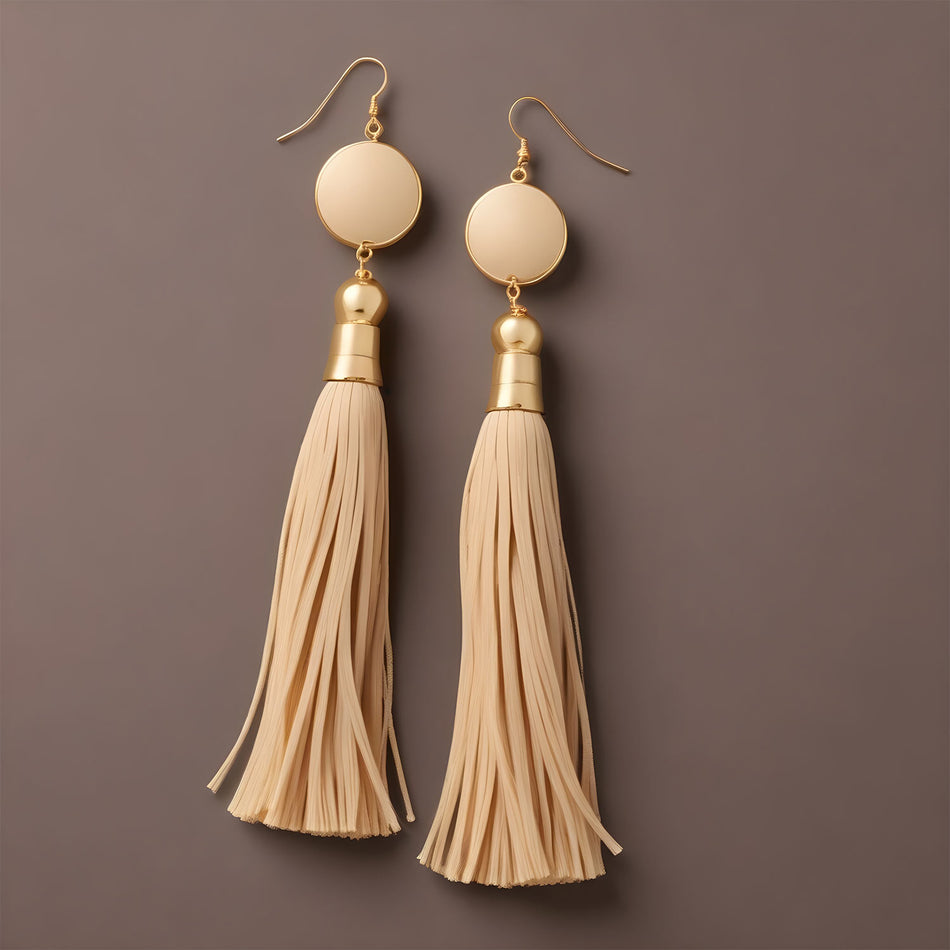 20mm Cotton Tassel Charms Beige & Gold Plated Caps