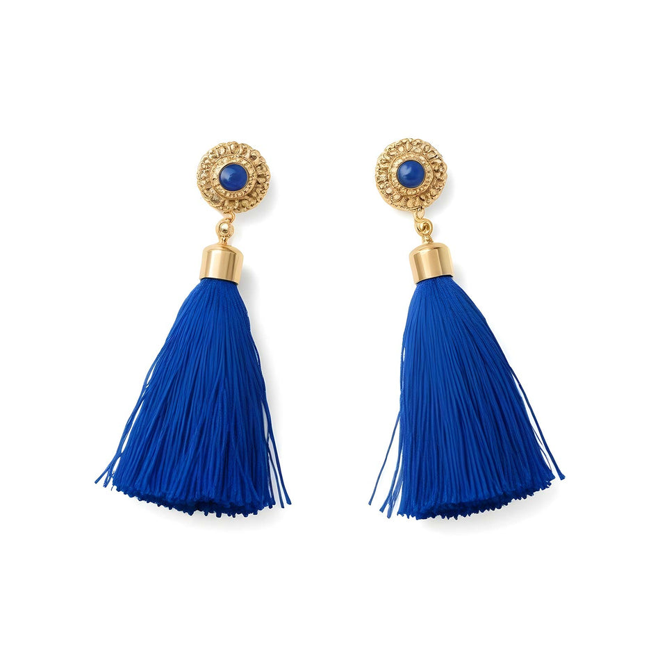 32mm Cotton Tassel Charms Blue & Gold Plated Caps