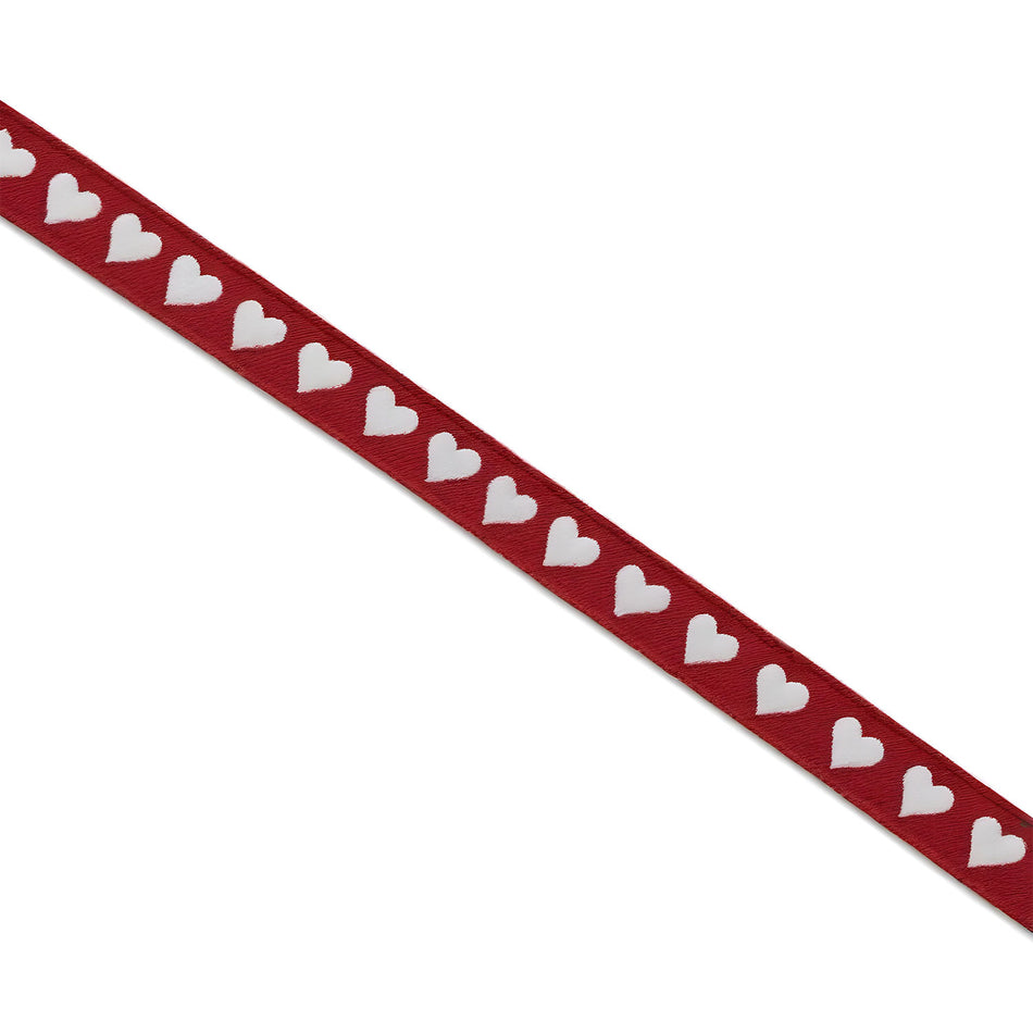 6mm Red Cotton Ribbon With Heart Shapes 3m