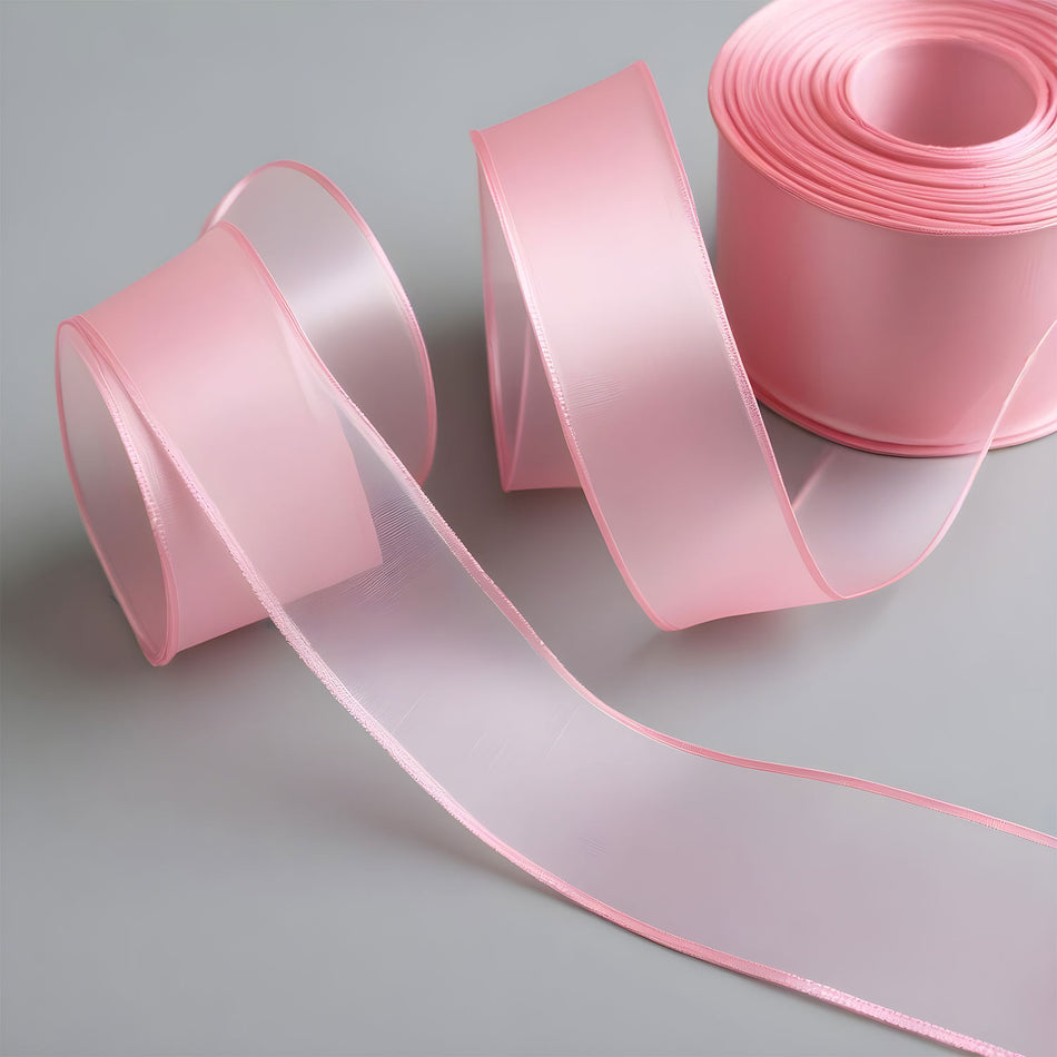 25m Organza Sheer Ribbon Pink 9mm Wide